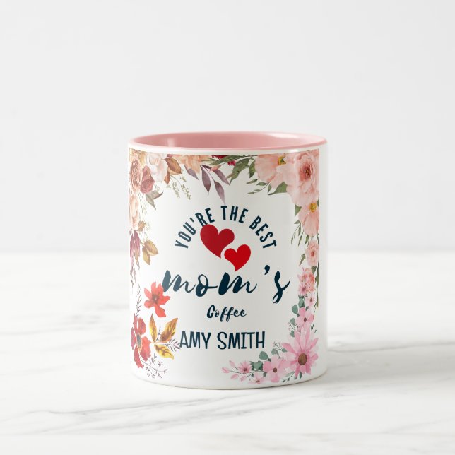 Caneca De Café Em Dois Tons Caneta Floral Botânica Personalizada Para Mãe (Centro)