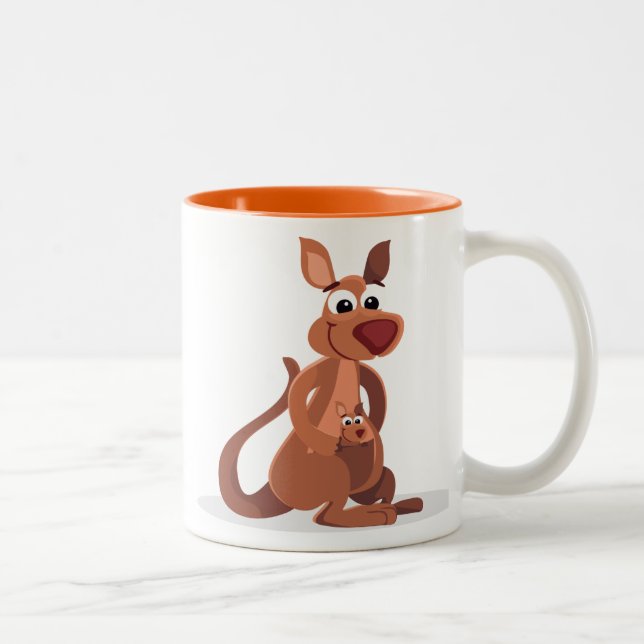 Caneca De Café Em Dois Tons Canguru animado bonito com bebê (Direita)