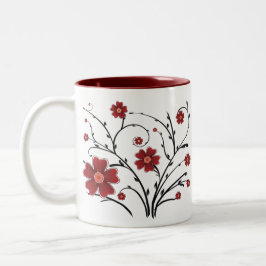 Caneca De Café Em Dois Tons Canhão de Flores Vermelhas