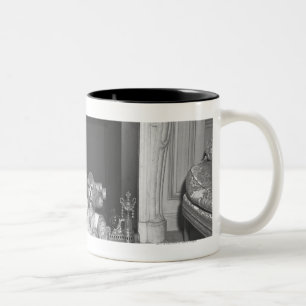 Caneca De Café Em Dois Tons Caniches diminutas que sentam-se na frente da