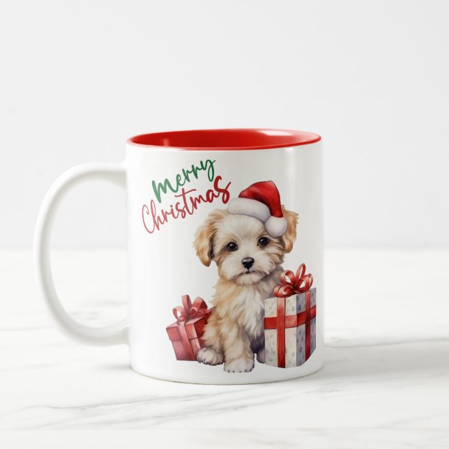 Caneca De Café Em Dois Tons Canina de Natal Adorável (Esquerda)