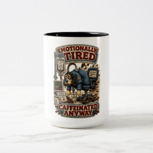 Caneca De Café Em Dois Tons Cansado Emocionalmente Caffeinado Mesmo Personaliz