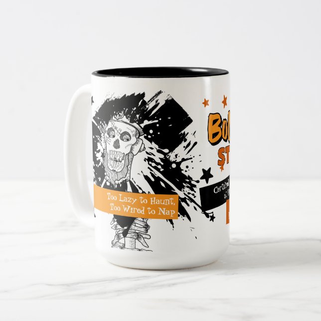 Caneca De Café Em Dois Tons Cansado Osso Ainda Com Fio - Skeleton Engraçado Ha (Frente Esquerda)