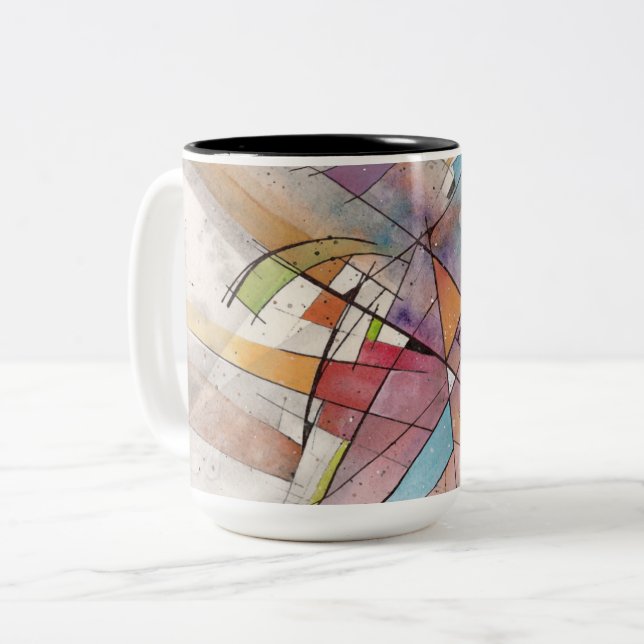 Caneca De Café Em Dois Tons CANTATA em TOM PASTEL Arte Abstrata (Frente Esquerda)