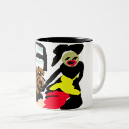 Caneca De Café Em Dois Tons Cão de Água Americano e senhora caminhando