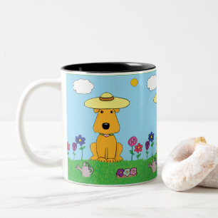Caneca De Café Em Dois Tons Cão de filhote de cachorro bonito dos desenhos