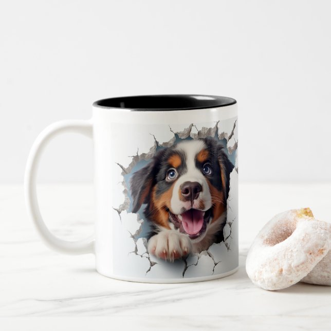 Caneca De Café Em Dois Tons Cão de Montanha Bernês   (Com Donut)