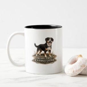 Caneca De Café Em Dois Tons Cão de Montanha Entlebucher – Trabalho Primeiro, C