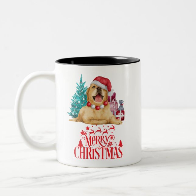 Caneca De Café Em Dois Tons Cão de natal bonito (Esquerda)