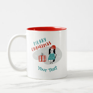 Caneca De Café Em Dois Tons Cão de Natal Personalizado