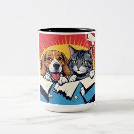 Caneca De Café Em Dois Tons Cão e Gato | Dois Amigos