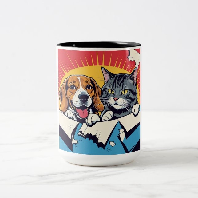 Caneca De Café Em Dois Tons Cão e Gato | Dois Amigos (Centro)