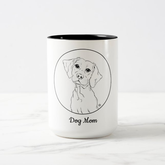 Caneca De Café Em Dois Tons Cão Mãe Arte De Linha Simples Desenhando Mug (Centro)