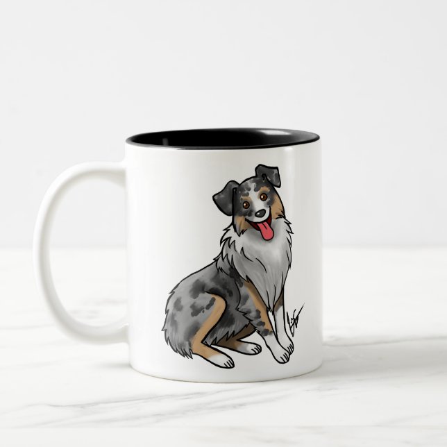 Caneca De Café Em Dois Tons Cão - Pastor Australiano - Mira Azul (Esquerda)