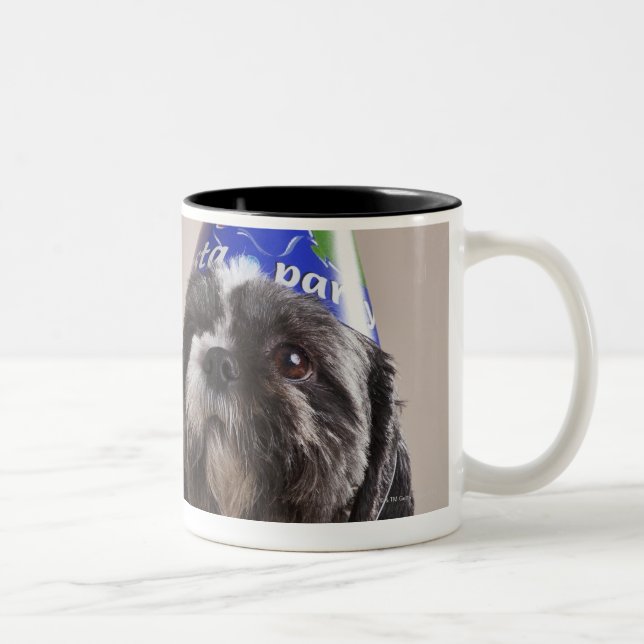 Caneca De Café Em Dois Tons Cão que tem o aniversário (Direita)