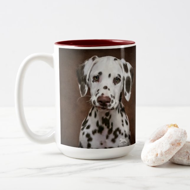 Caneca De Café Em Dois Tons Cãozinho Dalmático (Com Donut)