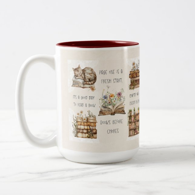 Caneca De Café Em Dois Tons Capa de Citação de Amante de Livros Fofa (Esquerda)