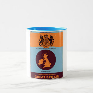 Caneca De Café Em Dois Tons Capa de livro de mapa antigo da Grã-Bretanha.