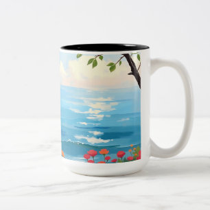 Caneca De Café Em Dois Tons Capa de Mar Impressionista com Jardim Bloqueador