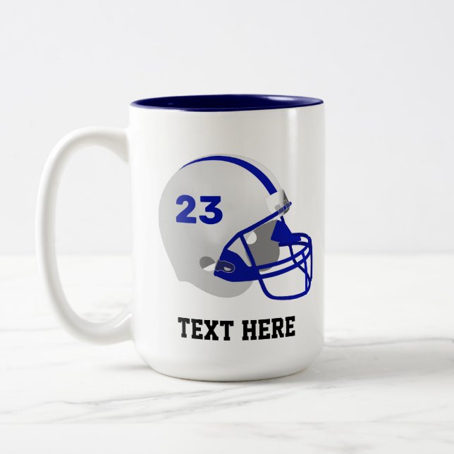 Caneca De Café Em Dois Tons Capacete de futebol americano branco e azul (Esquerda)