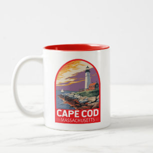 Caneca De Café Em Dois Tons Cape Cod Massachusetts Emblema de Arte de Viagem