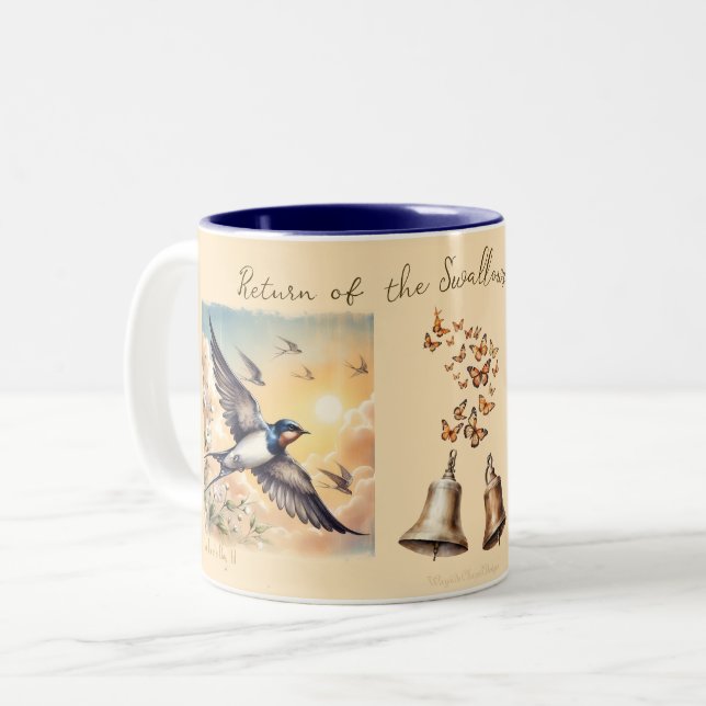 Caneca De Café Em Dois Tons Capistrano Barn Swallow no Ouro Sunset 11 oz (Frente Esquerda)