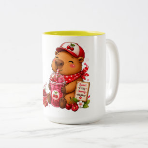 Caneca De Café Em Dois Tons Capivara de Leite de Morango   Capivara Kawaii Fof