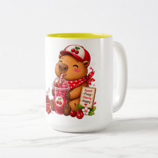 Caneca De Café Em Dois Tons Capivara de Leite de Morango | Capivara Kawaii Fof