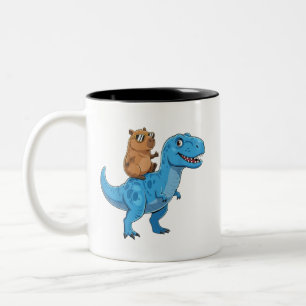 Caneca De Café Em Dois Tons Capivara Fofa e Divertida Montando Dinossauro T Re