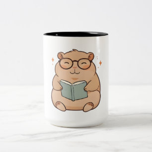 Caneca De Café Em Dois Tons Capivara Lendo com Óculos Design Kawaii