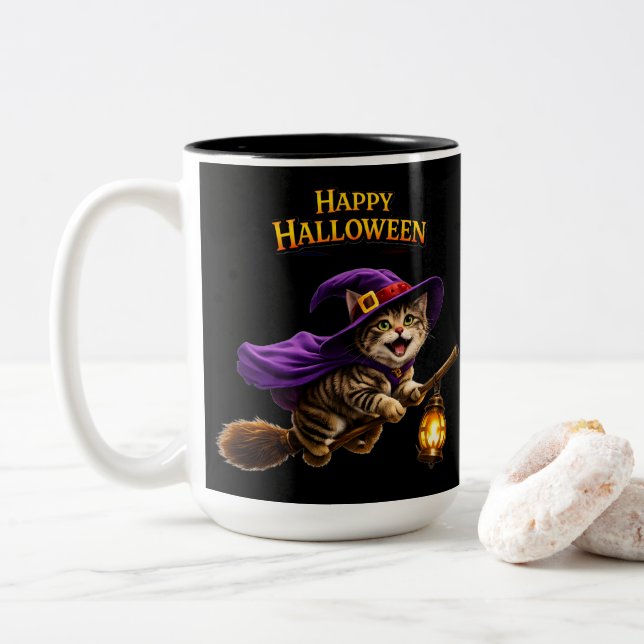 Caneca De Café Em Dois Tons Caprichoso feliz Halloween dois (Com Donut)