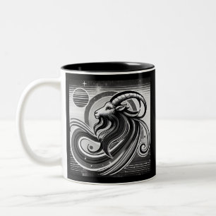 Caneca De Café Em Dois Tons Capricórnio Zodiano Café Mama Preto e Branco