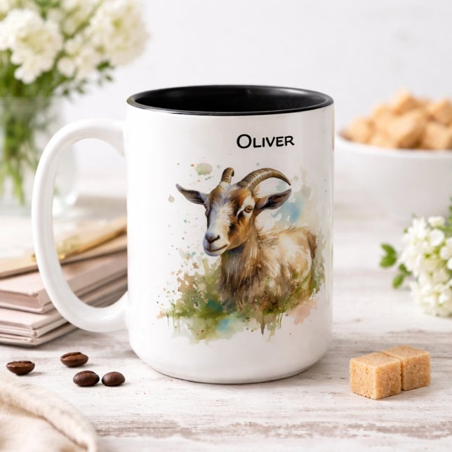 Caneca De Café Em Dois Tons Caprino de Aquarela, personalizado (Criador carregado)