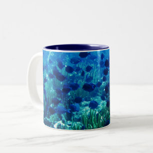 Caneca De Café Em Dois Tons Captura de Peixe de Disco Azul