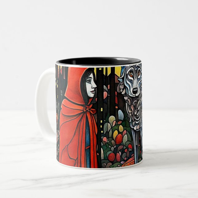 Caneca De Café Em Dois Tons Capuz Vermelho encontra O Lobo (Frente Esquerda)
