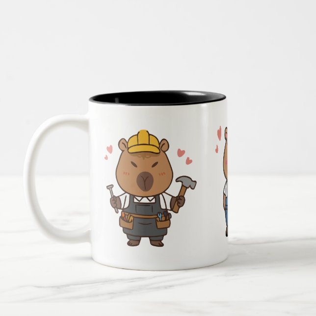 Caneca De Café Em Dois Tons Capybara Carpenter Mug | Café Engraçado (Esquerda)