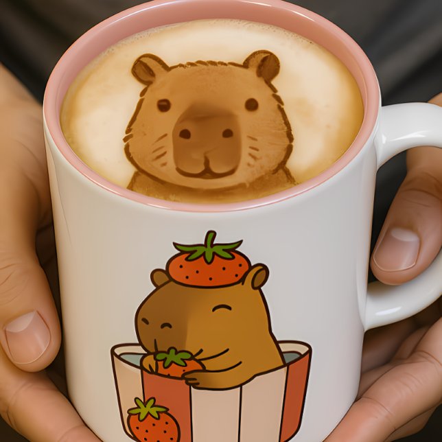 Caneca De Café Em Dois Tons Capybara e Strawberry Mug | Lover de Fruta Cinto (Criador carregado)