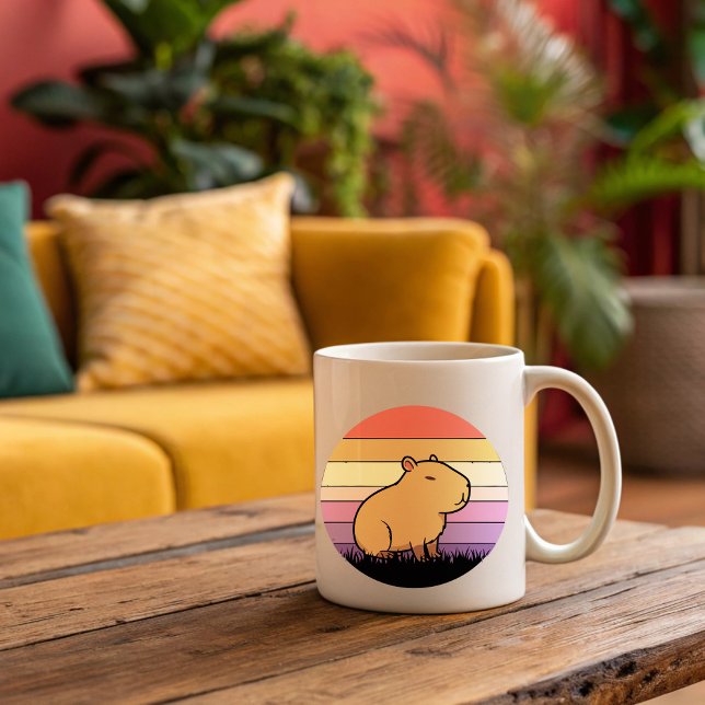 Caneca De Café Em Dois Tons Capybara Sunset Mug | Relaxamento e estética anima (Criador carregado)
