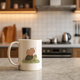 Caneca De Café Em Dois Tons Capybara & Turtle Mug   Amizade animal