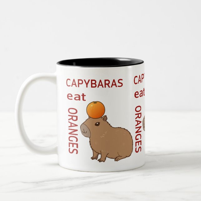 Caneca De Café Em Dois Tons Capybaras Comem Mug De Laranjas | Bela e Engraçada (Esquerda)