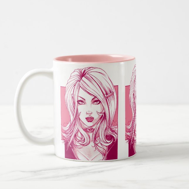 Caneca De Café Em Dois Tons Cara bonito da menina - rosa (Esquerda)