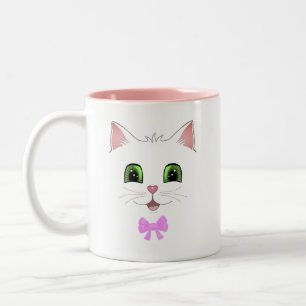 Caneca De Café Em Dois Tons Cara de gato fofa e caligrafia Café de duas cores