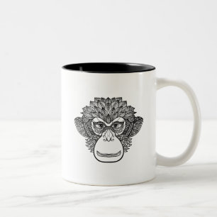 Caneca De Café Em Dois Tons Cara do Doodle do macaco