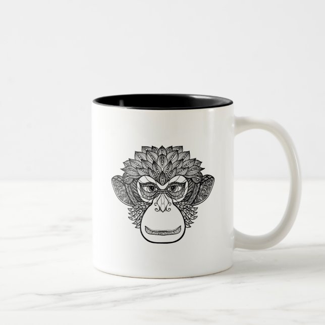 Caneca De Café Em Dois Tons Cara do Doodle do macaco (Direita)