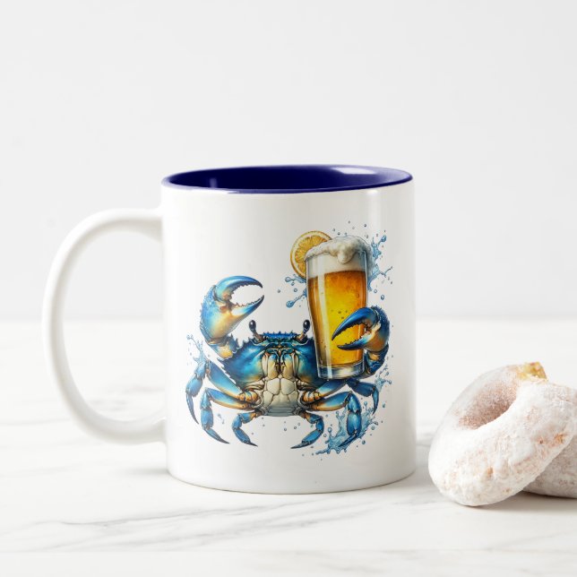 Caneca De Café Em Dois Tons Caranguejo Azul (Com Donut)