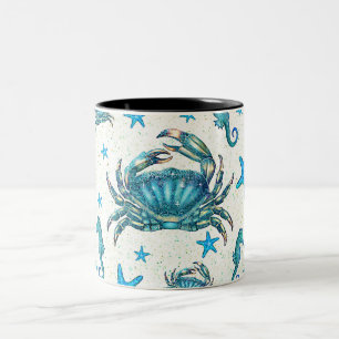 Caneca De Café Em Dois Tons Caranguejo Azul de Praia Moderno Estrela de Mar Ca