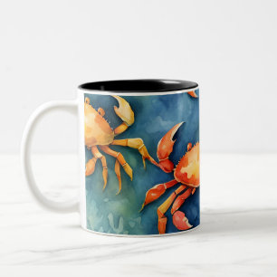 Caneca De Café Em Dois Tons Caranguejos Coloridos e Coral Marinho Costeiro em