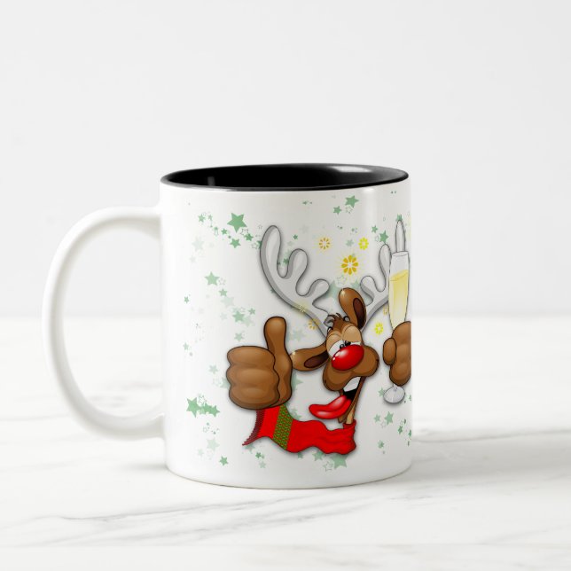 Caneca De Café Em Dois Tons Caráter de Natal Engraçado do Bebado Reindeer (Esquerda)