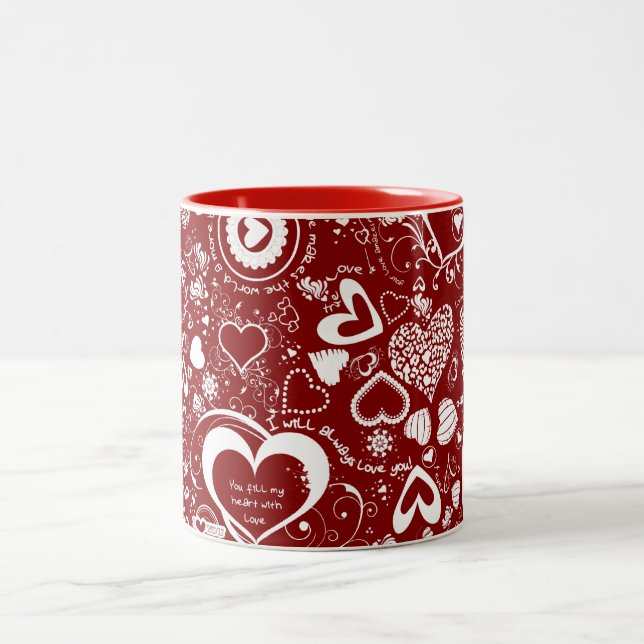 Caneca De Café Em Dois Tons Cardíaco Doodles Café Mug (Centro)