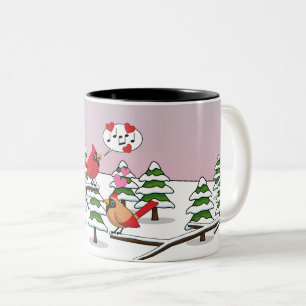 Caneca De Café Em Dois Tons Cardinhos de Norte Vermelho Bonito Adoram Paisagem